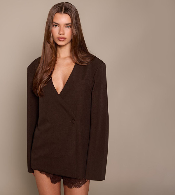 Striped Tailored Asymmetric Collarless Blazer