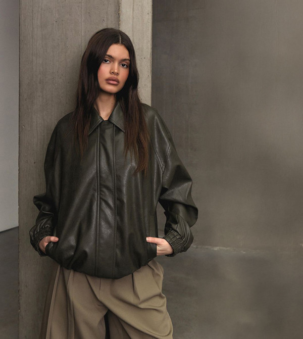 Embossed Back Faux Leather Biker Jacket