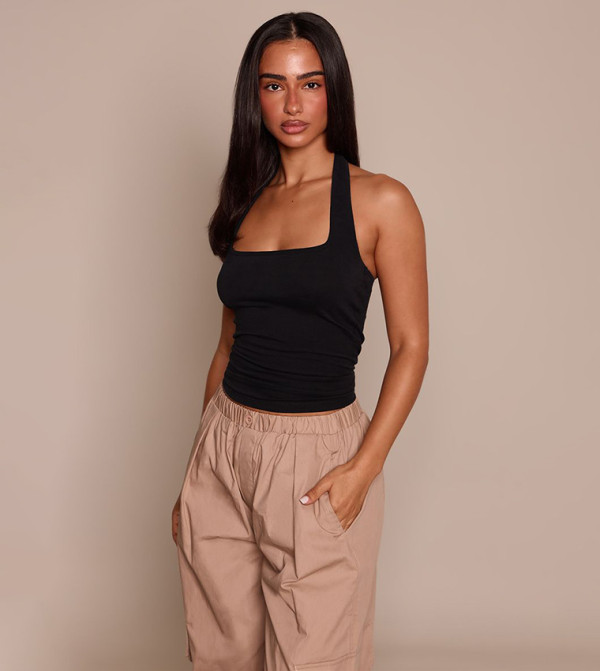 Petite Soft Cotton Halterneck Top