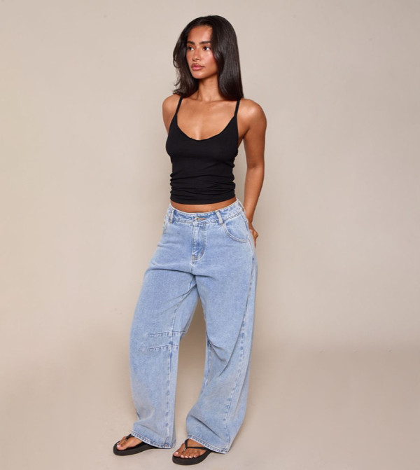 Petite Seam Detail Barrel Fit Jeans