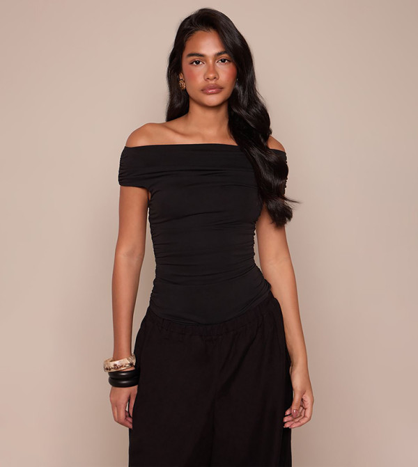 Soft Touch Asymmetric Neck Short Sleeves Bodysuit