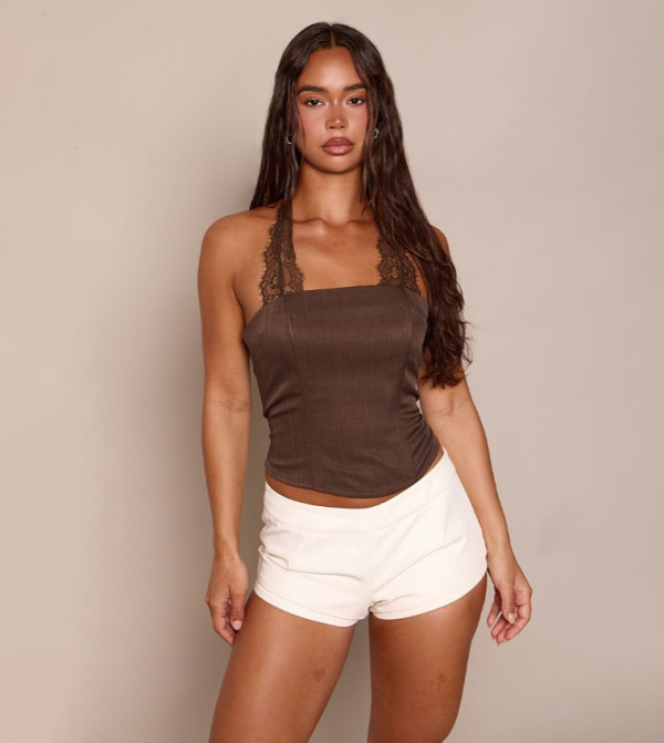 Woven Lace Detail Halterneck Top