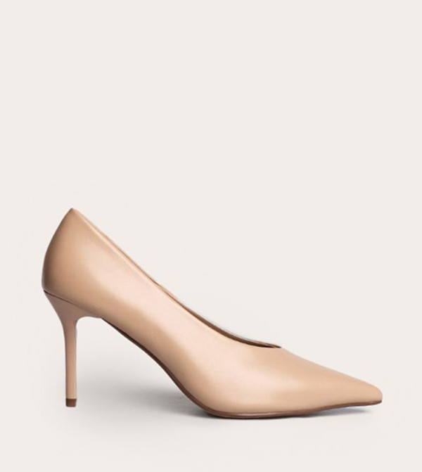 Faux Leather Mid Heel Pumps