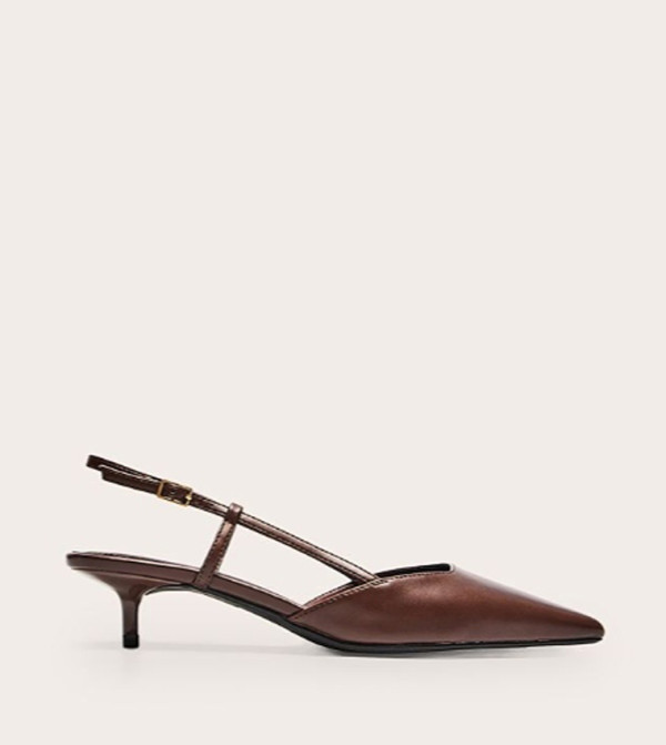 Dark Faux Leather Kitten Heel Slingback Pumps