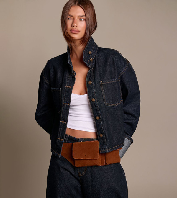 Turn Back Cuff Cropped Denim Jacket