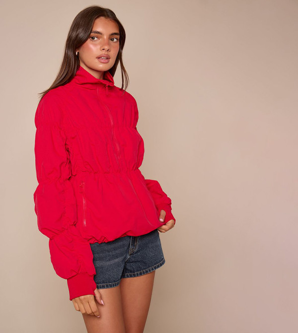Ruched Zip Through Windbreaker Jacket
