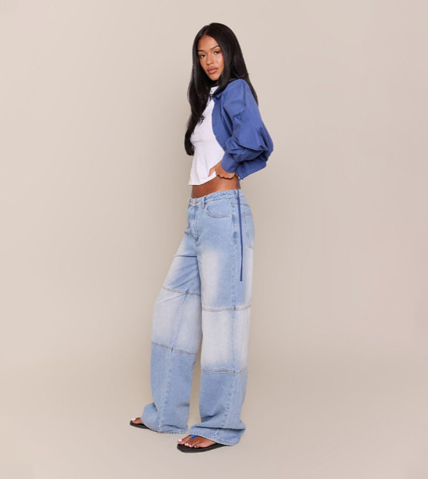 Tall Contrast Panel Wide Leg Jeans