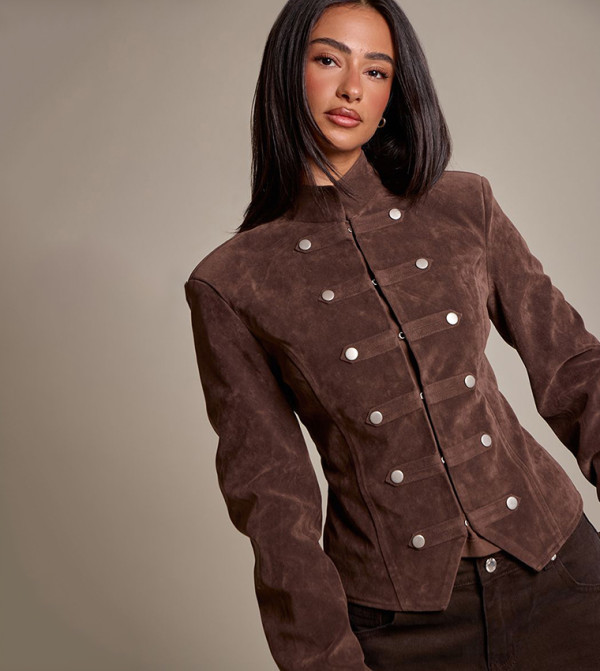 Petite Suede Fitted Military Jacket