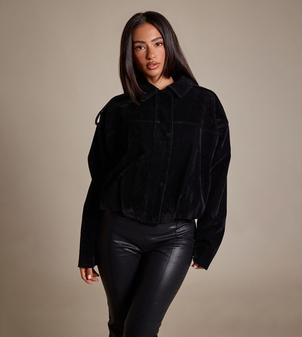 Petite Faux Suede Zip-Up Oversized Jacket