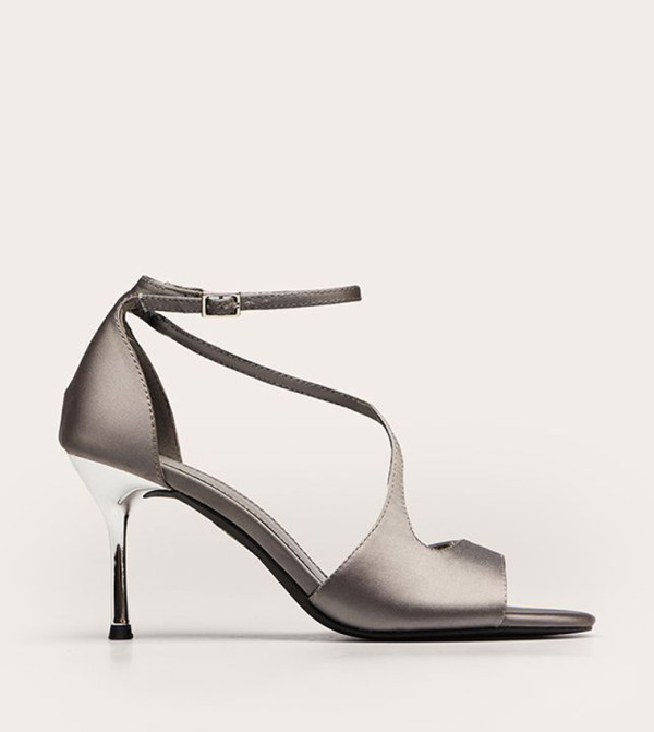 Satin Asymmetric Strappy Heel Sandals