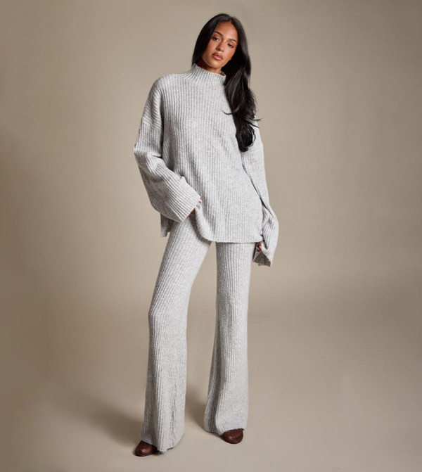 Tall Luxe Ribbed Knit Wide Leg Trousers