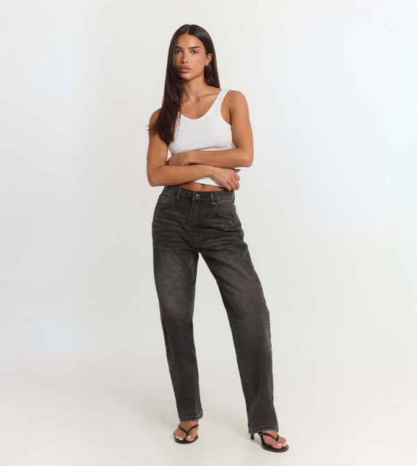 Faded High Rise Straight Fit Jeans