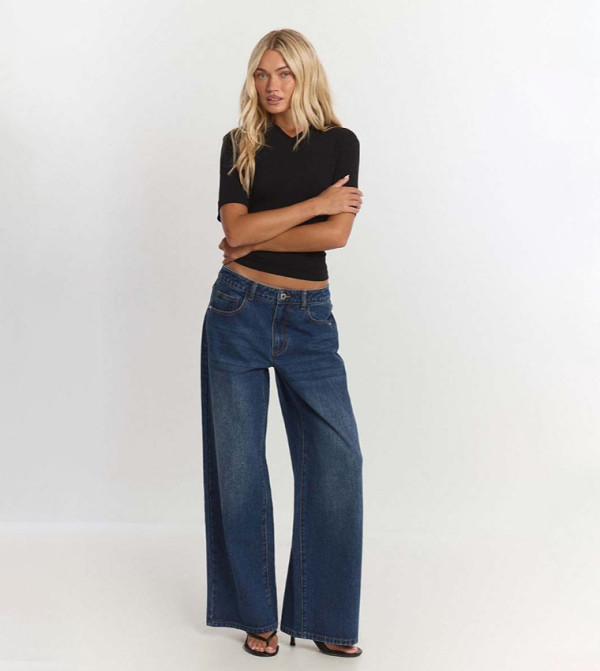 Washed Low Rise Wide Leg Jeans