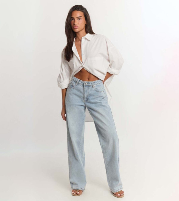 Washed Low Rise Straight Fit Jeans