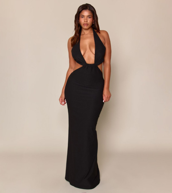 Shape Textured Halterneck Knot Detail Maxi Dress