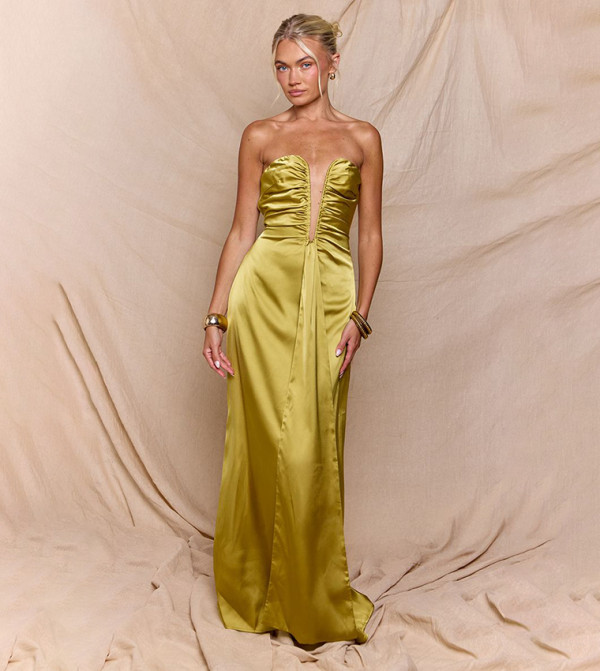 Satin Wired Drape Detail Maxi Dress