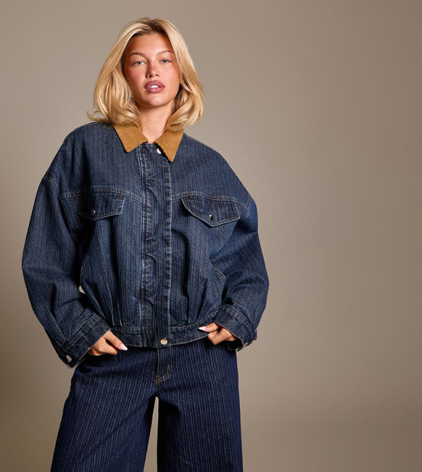 Contrast Collar Padded Denim Jacket