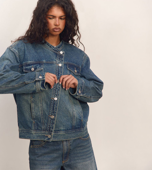 Vintage Asymmetric Button Down Denim Jacket