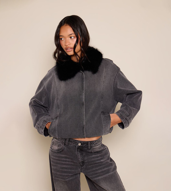 Fur Collar Oversized Denim Jacket