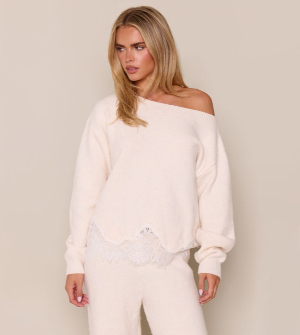 Petite Oversized Lace Hem Knitted Jumper