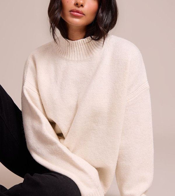 Petite Knit Oversized High Neck Sweater