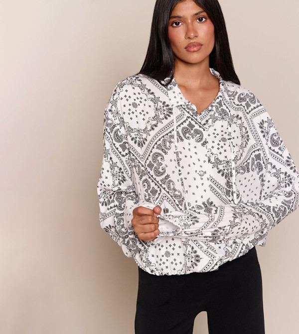 Paisley Patterned Tie Detail Long Sleeves Shirt