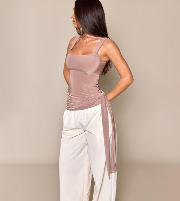 Double Layer Slinky Long Drape Sleeveless Top
