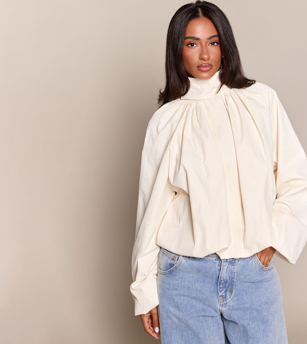 Petite Pleated Collar Elasticated Hem Windbreaker Jacket