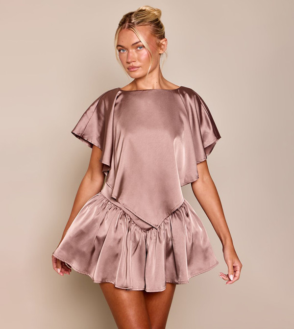 Satin Flutter Sleeves Playsuit