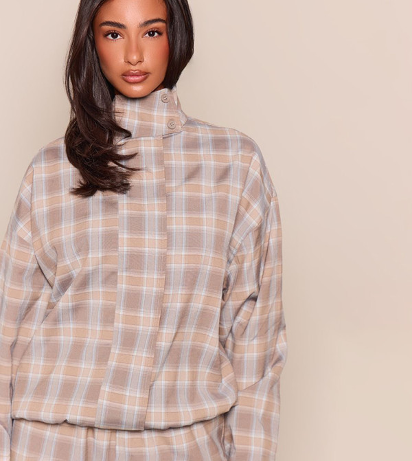 Petite Check Funnel Neck Windbreaker Jacket