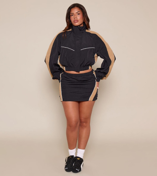 Shape Contrast Ruched Nylon Mini Skirt