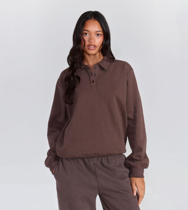 Cotton Fleece Collared Sweatshirt