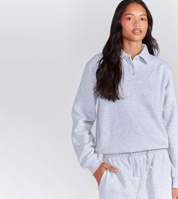 Cotton Fleece Collared Sweatshirt