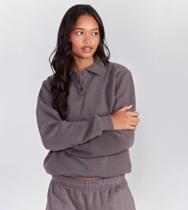 Cotton Fleece Collared Sweatshirt