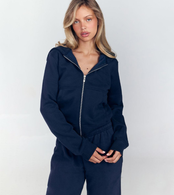 Zippered Long Sleeves Cropped Hooded Jacket