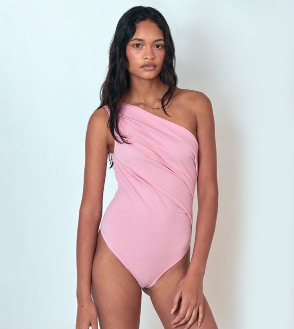 Soft Cotton Asymmetric Bodysuit Top