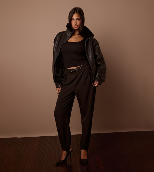 Belt Pleated Detail Stirrup Trousers
