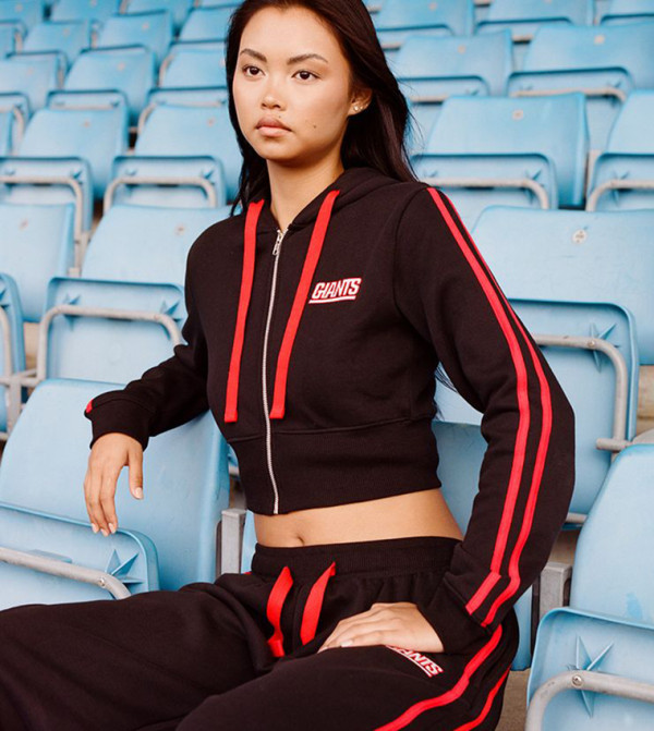 NY Giants' Embroidered Fitted Cropped Hooded Jacket
