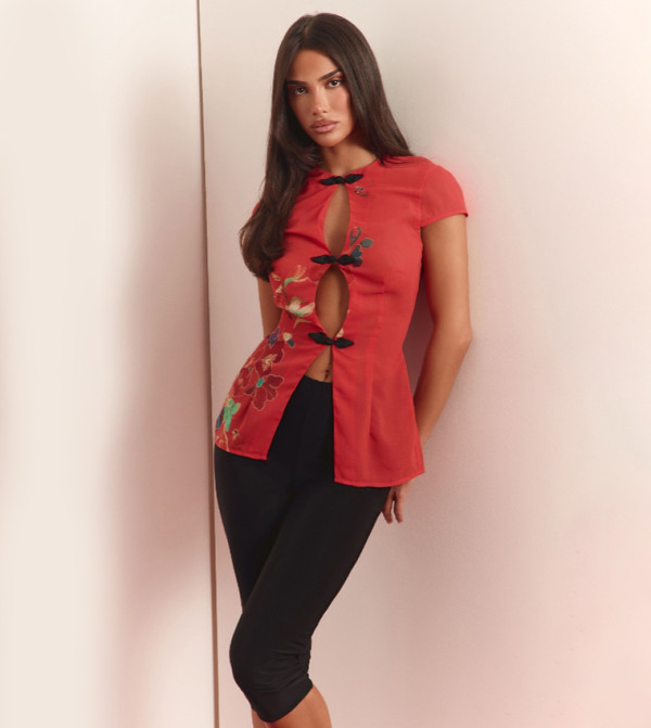 Floral Printed Chiffon Short Sleeves Top