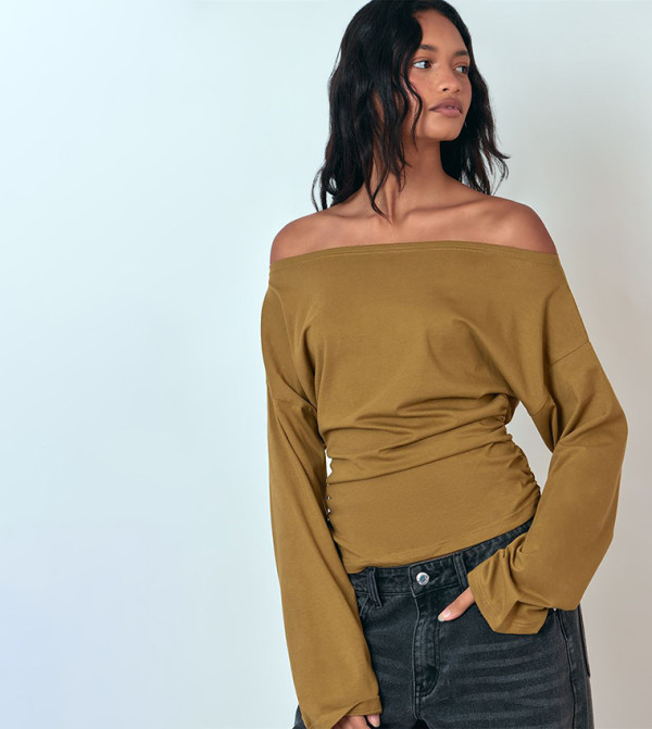 Cotton Slouchy Ruched Detail Top