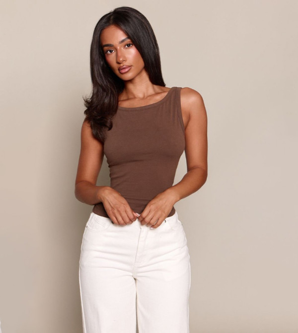 Petite Soft Cotton Boat Neck Sleeveless Top