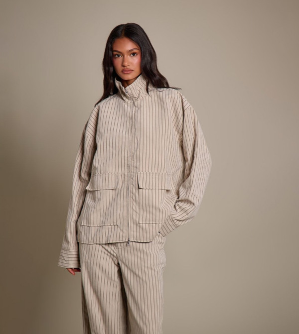 Pinstripe Funnel Neck Jacket