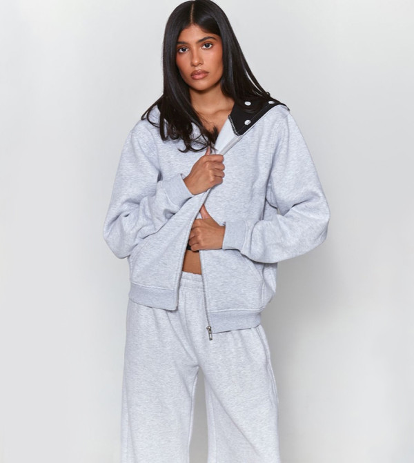 Contrast Polka Hood Zip-Through Hooded Jacket