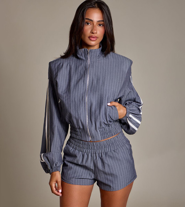 Petite Pinstripe Elasticated Hem Zip-Up Jacket