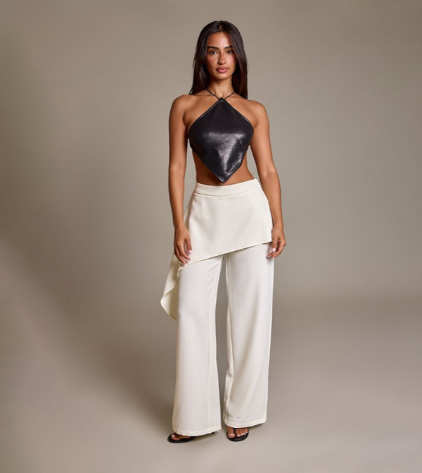 Petite Drape Skirt Overlay Tailored Trousers