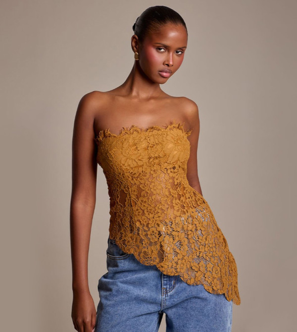 Textured Lace Asymmetric Bandeau Top