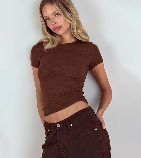 Soft Rib Crew Neck Short Sleeves Top