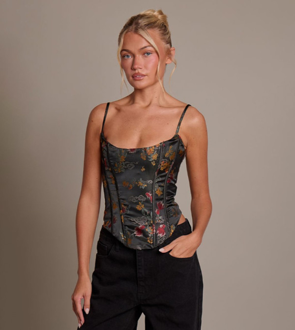 Floral Jacquard Corset Top
