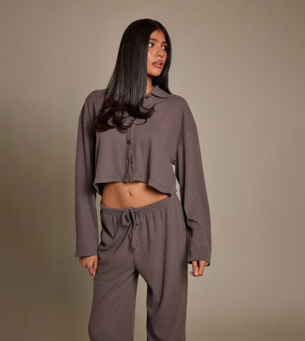 Brushed Ribbed Long Sleeves Crop Shirt