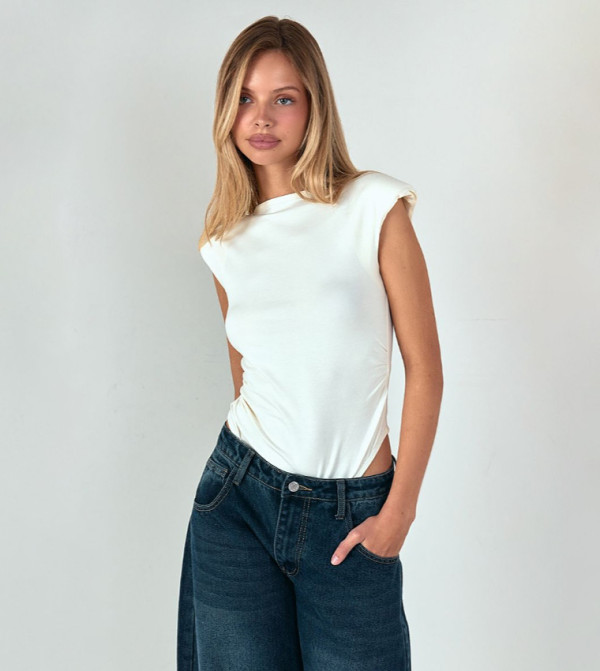 Soft Cotton Shoulder Pad Bodysuit Top